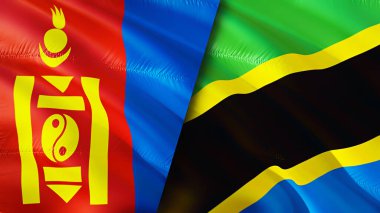 Moğolistan ve Tanzanya bayrakları. 3 boyutlu dalgalanan bayrak tasarımı. Moğolistan Tanzanya bayrağı, resim, duvar kağıdı. Moğolistan, Tanzanya 'ya karşı, görüntü 3 boyutlu. Moğolistan Tanzanya ilişkileri ittifak ve ticaret, seyahat, turnuva