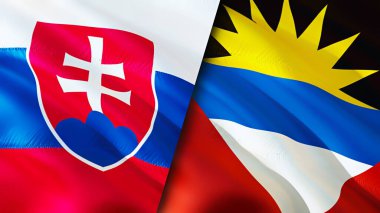 Slovakya, Antigua ve Barbuda bayrakları. 3 boyutlu dalgalanan bayrak tasarımı. Slovakya Antigua ve Barbuda bayrağı, resim, duvar kağıdı. Slovakya, Antigua ve Barbuda 'ya karşı, görüntü 3D. Slovakya Antigua ve Barbud
