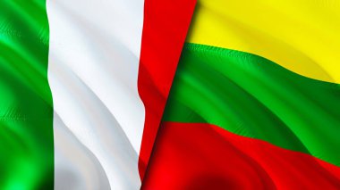 İtalya ve Litvanya bayrakları. 3 boyutlu dalgalanan bayrak tasarımı. İtalya Litvanya bayrağı, resim, duvar kağıdı. İtalya Litvanya 'ya karşı, görüntü 3 boyutlu. İtalya Litvanya ilişkileri ittifak ve ticaret, seyahat, turizm konsepti