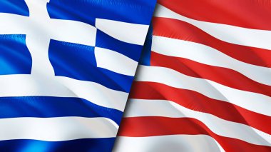 Yunanistan ve Liberya bayrakları. 3 boyutlu dalgalanan bayrak tasarımı. Yunanistan Liberya bayrağı, resim, duvar kağıdı. Yunanistan Liberya 'ya karşı, görüntü 3 boyutlu. Yunanistan Liberya ilişkileri ittifak ve ticaret, seyahat ve turizm konsepti