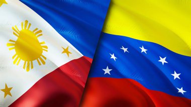 Filipinler ve Venezuela bayrakları. 3 boyutlu dalgalanan bayrak tasarımı. Filipinler Venezuela bayrağı, resim, duvar kağıdı. Filipinler, Venezuela 'ya karşı, görüntü 3 boyutlu. Filipinler Venezuela ilişkileri