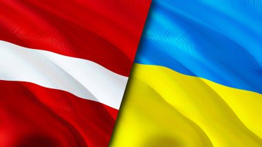 Letonya ve Ukrayna bayrakları. 3 boyutlu dalgalanan bayrak tasarımı. Letonya Ukrayna bayrağı, resim, duvar kağıdı. Letonya, Ukrayna 'ya karşı, görüntü 3 boyutlu. Letonya Ukrayna ilişkileri ittifak ve ticaret, seyahat, turizm konsepti