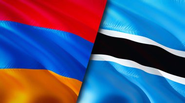 Ermenistan ve Botswana bayrakları. 3 boyutlu dalgalanan bayrak tasarımı. Ermenistan Botsvana bayrağı, resim, duvar kağıdı. Ermenistan, Botswana 'ya karşı, görüntü 3 boyutlu. Ermenistan Botsvana ilişkileri ve
