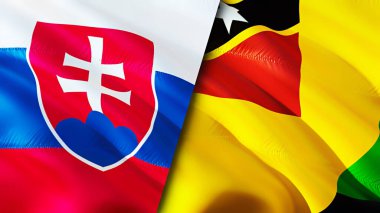 Slovakya ve Nevis Adası bayrakları. 3 boyutlu dalgalanan bayrak tasarımı. Slovakya Nevis Adası bayrağı, resim, duvar kağıdı. Slovakya, Nevis Adası 'na karşı, görüntü 3 boyutlu. Slovakya Nevis Adası İlişkiler Birliği