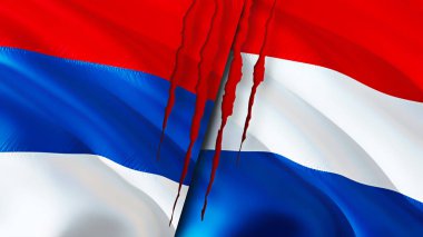 Sırbistan ve Hollanda yara izi kavramına sahip bayraklar taşıyor. Dalgalanan bayrak, 3 boyutlu görüntüleme. Sırbistan ve Hollanda ihtilaf kavramı. Sırbistan Hollanda ilişkileri kavramı. Sırbistan ve Hollanda 'nın bayrağı kriz ve savaş