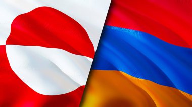 Grönland ve Ermenistan bayrakları. 3 boyutlu dalgalanan bayrak tasarımı. Grönland Ermenistan bayrağı, resim, duvar kağıdı. Grönland, Ermenistan 'a karşı, görüntü 3 boyutlu. Grönland Ermenistan ilişkileri ittifak ve ticaret, seyahat, turnuva