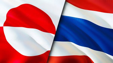 Grönland ve Tayland bayrakları. 3 boyutlu dalgalanan bayrak tasarımı. Grönland Tayland bayrağı, resim, duvar kağıdı. Grönland, Tayland 'a karşı, görüntü 3 boyutlu. Grönland Tayland ilişkileri ittifakı