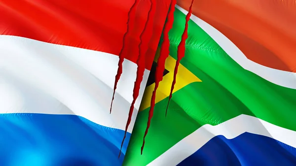 Luxembourg South Africa Flags Scar Concept Waving Flag Rendering Luxembourg — Stock Photo, Image