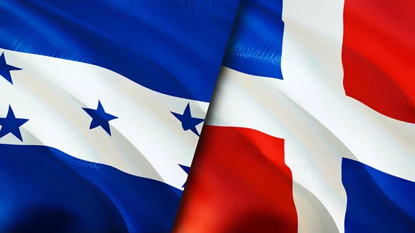 Honduras and Dominican Republic flags. 3D Waving flag design. Honduras Dominican Republic flag, picture, wallpaper. Honduras vs Dominican Republic image,3D rendering. Honduras Dominican Republi