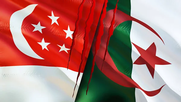 Szingapúr Algéria Zászlók Heg Koncepció Lengő Zászló Renderelés Szingapúr Algéria — Stock Fotó