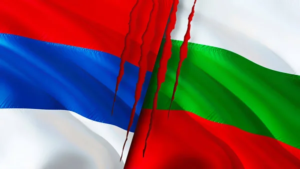 Serbia Bulgaria Banderas Con Concepto Cicatriz Bandera Ondeante Representación Serbia — Foto de Stock