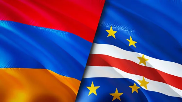Armenia and Cape Verde flags. 3D Waving flag design. Armenia Cape Verde flag, picture, wallpaper. Armenia vs Cape Verde image,3D rendering. Armenia Cape Verde relations alliance and