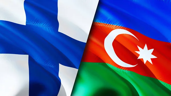 Finland and Azerbaijan flags. 3D Waving flag design. Finland Azerbaijan flag, picture, wallpaper. Finland vs Azerbaijan image,3D rendering. Finland Azerbaijan relations alliance an