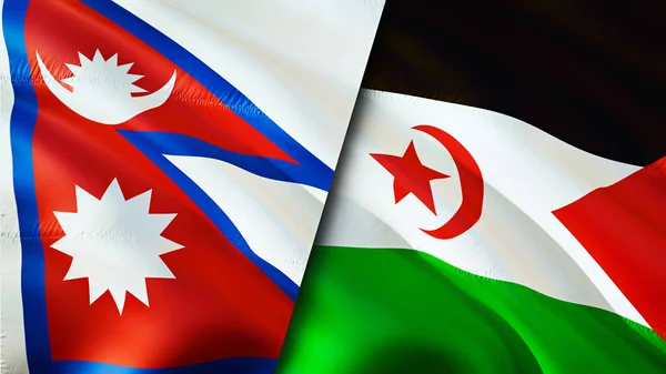 Nepal and Western Sahara flags. 3D Waving flag design. Nepal Western Sahara flag, picture, wallpaper. Nepal vs Western Sahara image,3D rendering. Nepal Western Sahara relations alliance an