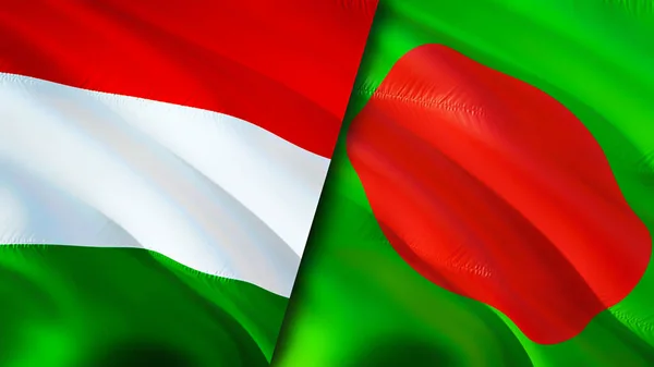 Hungary and Bangladesh flags. 3D Waving flag design. Hungary Bangladesh flag, picture, wallpaper. Hungary vs Bangladesh image,3D rendering. Hungary Bangladesh relations alliance an