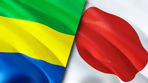 Gabon and Japan flags. 3D Waving flag design. Gabon Japan flag, picture, wallpaper. Gabon vs Japan image,3D rendering. Gabon Japan relations alliance and Trade,travel,tourism concep