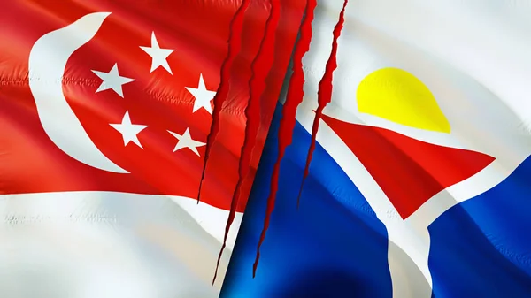 Singapur Yara Izi Olan Saint Martin Bayrakları Dalgalanan Bayrak Boyutlu — Stok fotoğraf