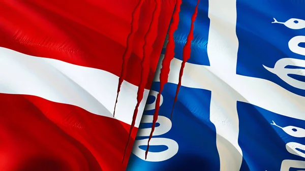 Флаги Латвии Мартиники Шрамом Флажок Рендеринг Концепция Конфликта Латвии Мартинике — стоковое фото