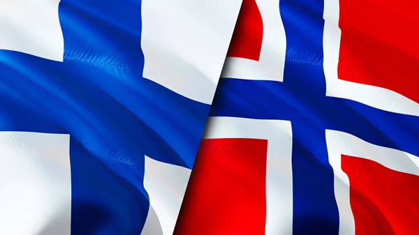 Finland and Norway flags. 3D Waving flag design. Finland Norway flag, picture, wallpaper. Finland vs Norway image,3D rendering. Finland Norway relations alliance and Trade,travel,tourism concep