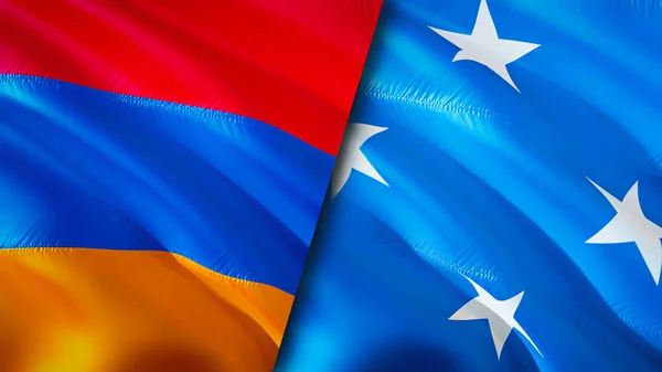 Örményország Mikronézia Zászlói Integető Zászló Design Örményország Mikronézia Zászló Kép — Stock Fotó