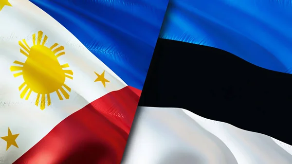 Filipinler Estonya Bayrakları Boyutlu Dalgalanan Bayrak Tasarımı Filipinler Estonya Bayrağı — Stok fotoğraf