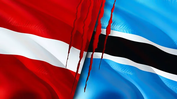 Lettland Och Botswana Flaggor Med Ärr Koncept Viftar Med Flaggan — Stockfoto