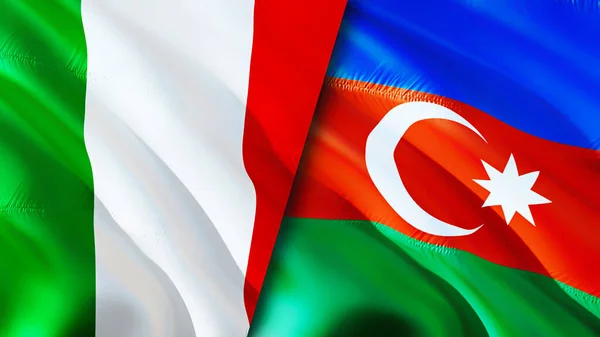 Italy and Azerbaijan flags. 3D Waving flag design. Italy Azerbaijan flag, picture, wallpaper. Italy vs Azerbaijan image,3D rendering. Italy Azerbaijan relations alliance and Trade,travel,touris