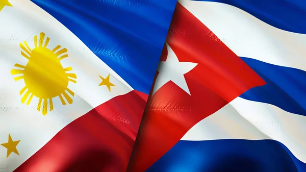 Філіппіни Прапори Куби Waving Flag Філіппіни Прапор Куби Фото Шпалери — стокове фото