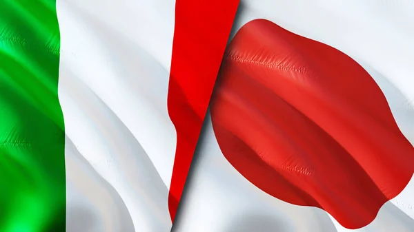 Italy and Japan flags. 3D Waving flag design. Italy Japan flag, picture, wallpaper. Italy vs Japan image,3D rendering. Italy Japan relations alliance and Trade,travel,tourism concep