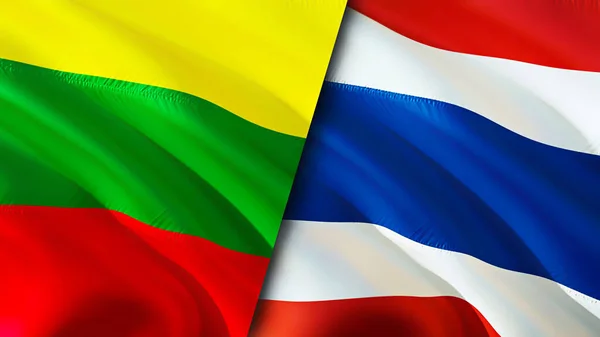 Lithuania and Thailand flags. 3D Waving flag design. Lithuania Thailand flag, picture, wallpaper. Lithuania vs Thailand image,3D rendering. Lithuania Thailand relations alliance an