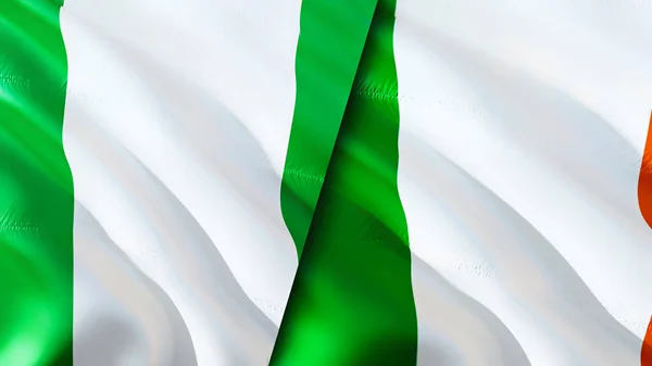 Nigeria Ierland Vlaggen Waving Vlag Ontwerp Nigeria Ierland Vlag Foto — Stockfoto