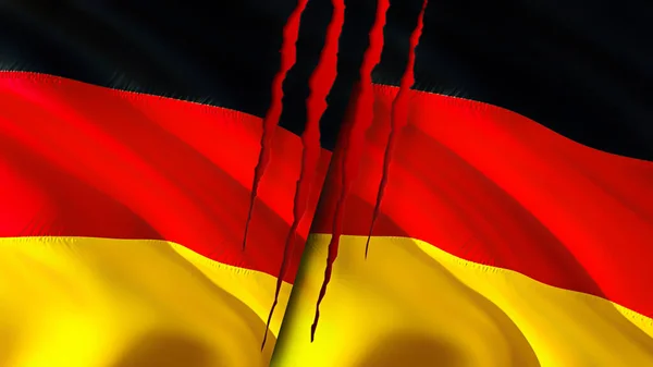 Germany and Germany flags with scar concept. Waving flag,3D rendering. Germany and Germany conflict concept. Germany Germany relations concept. flag of Germany and Germany crisis,war, attack concep