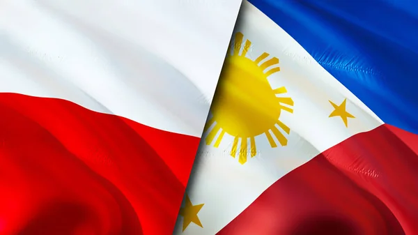 Poland and Philippines flags. 3D Waving flag design. Poland Philippines flag, picture, wallpaper. Poland vs Philippines image,3D rendering. Poland Philippines relations alliance an