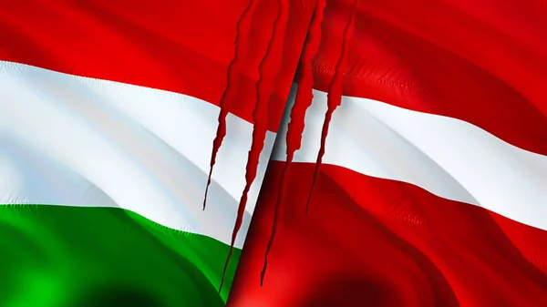 Magyarország Lettország Megjelöli Heg Fogalmát Lengő Zászló Renderelés Magyarország Lettország — Stock Fotó