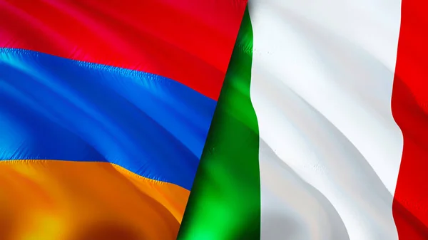 Armenia and Italy flags. 3D Waving flag design. Armenia Italy flag, picture, wallpaper. Armenia vs Italy image,3D rendering. Armenia Italy relations alliance and Trade,travel,tourism concep