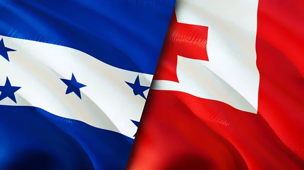 Honduras and Tonga flags. 3D Waving flag design. Honduras Tonga flag, picture, wallpaper. Honduras vs Tonga image,3D rendering. Honduras Tonga relations alliance and Trade,travel,tourism concep