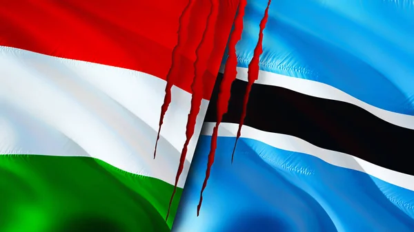 Флаги Венгрии Ботсваны Шрамом Флажок Рендеринг Концепция Конфликта Венгрии Ботсване — стоковое фото