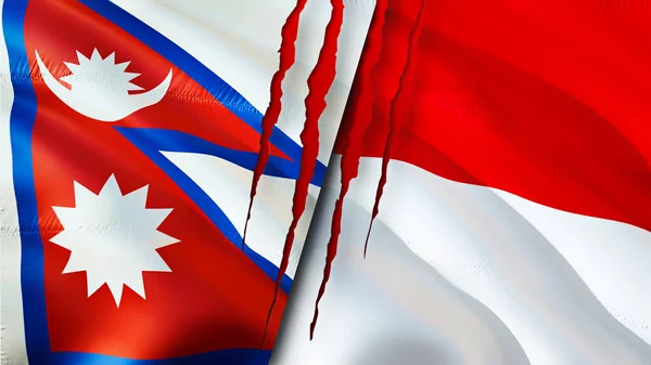 Yara Izi Olan Nepal Monako Bayrakları Dalgalanan Bayrak Boyutlu Görüntüleme — Stok fotoğraf