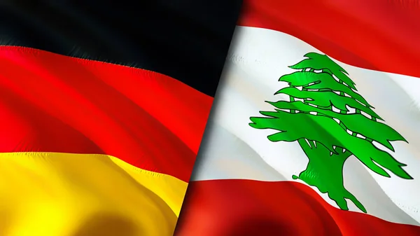 Germany and Lebanon flags. 3D Waving flag design. Germany Lebanon flag, picture, wallpaper. Germany vs Lebanon image,3D rendering. Germany Lebanon relations alliance and Trade,travel,tourism concep