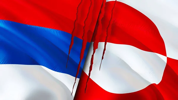 Srbsko Grónská Vlajka Koncepcí Jizev Vlnění Vlajky Vykreslování Koncept Konfliktu — Stock fotografie