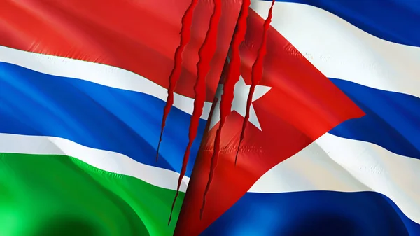 Gambia Cuba Banderas Con Concepto Cicatriz Bandera Ondeante Representación Gambia — Foto de Stock