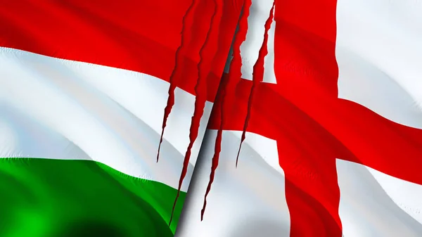 Hongarije Engeland Vlaggen Met Litteken Concept Wuivende Vlag Weergave Hongarije — Stockfoto