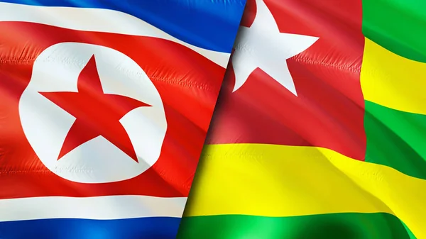 North Korea and Togo flags. 3D Waving flag design. North Korea Togo flag, picture, wallpaper. North Korea vs Togo image,3D rendering. North Korea Togo relations alliance and Trade,travel,touris