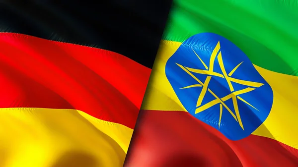 Germany and Ethiopia flags. 3D Waving flag design. Germany Ethiopia flag, picture, wallpaper. Germany vs Ethiopia image,3D rendering. Germany Ethiopia relations alliance and Trade,travel,touris