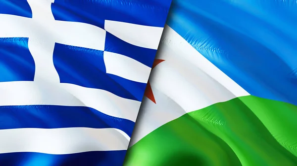 Greece and Djibouti flags. 3D Waving flag design. Greece Djibouti flag, picture, wallpaper. Greece vs Djibouti image,3D rendering. Greece Djibouti relations alliance and Trade,travel,tourism concep