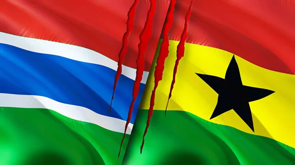 Gambia Och Ghana Flaggor Med Ärr Koncept Viftar Med Flaggan — Stockfoto