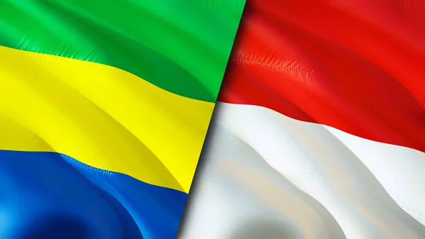 가봉과 인도네시아 국기입니다 웨이브 디자인 인도네시아 Gabon Indonesia Image 렌더링 — 스톡 사진