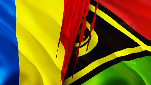 Roemenië Vanuatu Vlaggen Met Litteken Concept Wuivende Vlag Weergave Roemenië — Stockfoto