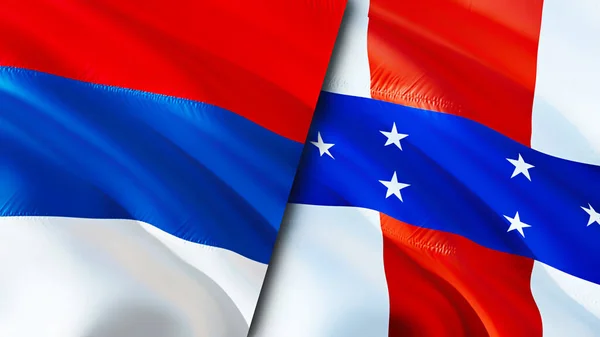 Serbia and Netherlands Antilles flags. 3D Waving flag design. Serbia Netherlands Antilles flag, picture, wallpaper. Serbia vs Netherlands Antilles image,3D rendering. Serbia Netherlands Antille