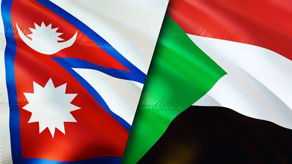 Nepal and Sudan flags. 3D Waving flag design. Nepal Sudan flag, picture, wallpaper. Nepal vs Sudan image,3D rendering. Nepal Sudan relations alliance and Trade,travel,tourism concep